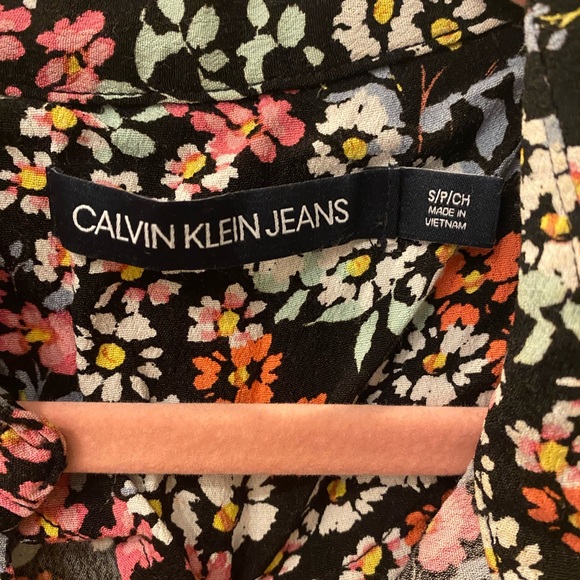 Floral Calvin Klein Black Pink Orange printed button up maxi dress - Picture 4 of 5